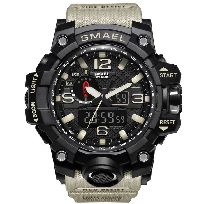 Dual Display Mens Military Quartz Wristwatch Men Resistant Sports Digital Watch