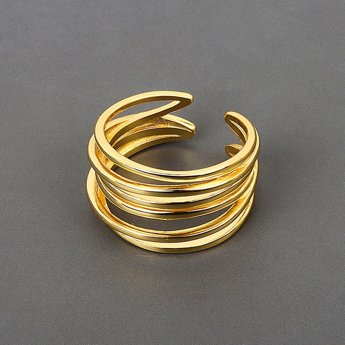 Anillos de boda de Color plateado para mujer, joyería hecha a mano con bobinado multicapa geométrico Simple, tamaño ajustable 