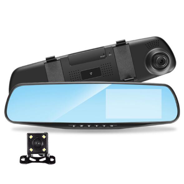 Cámara Dvr para coche Full HD 1080P, grabadora de vídeo Digital con espejo retrovisor automático de 4,3 pulgadas, videocámara de registro de doble lente