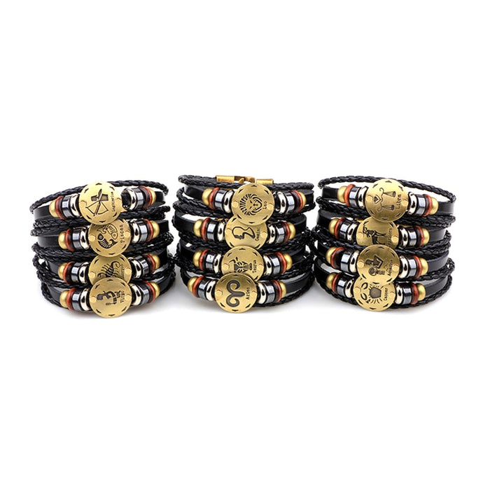 12 Horóscopo Pulsera de cuero Hombres Joyería Vintage Retro Charm Pulsera Joyería masculina 8.2