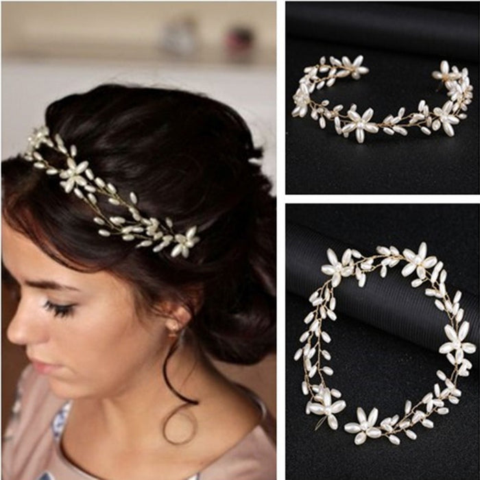 Accesorio para el pelo de novia hecho a mano con cuentas retorcidas y perlas para vestido de novia