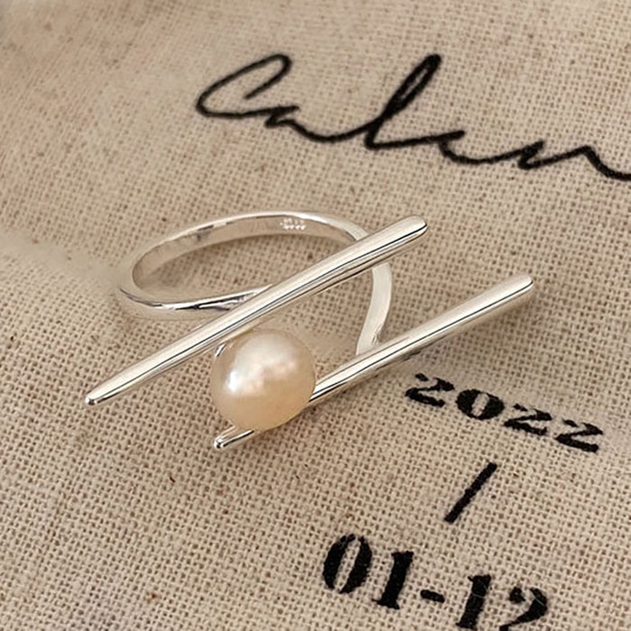 New Fashion Silver Color Pearl Rings for Women Couples Creative Simple Geometric Handmade Birthday Party Jewelry Gifts