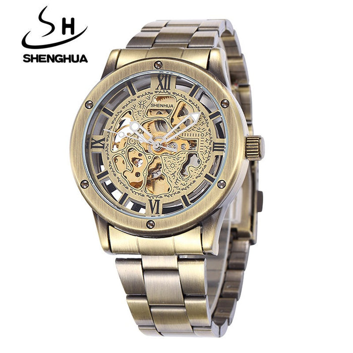 SHENHUA Men's Fashion Hollow out Watch Antique Fully Automatic Mechanical Watch