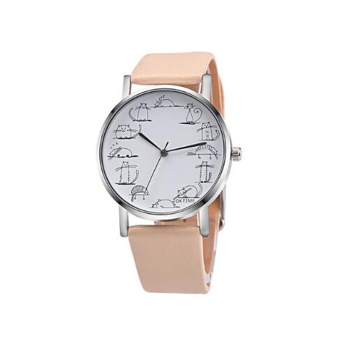 Lovely Cartoon Cat Leather Quartz Women Watch