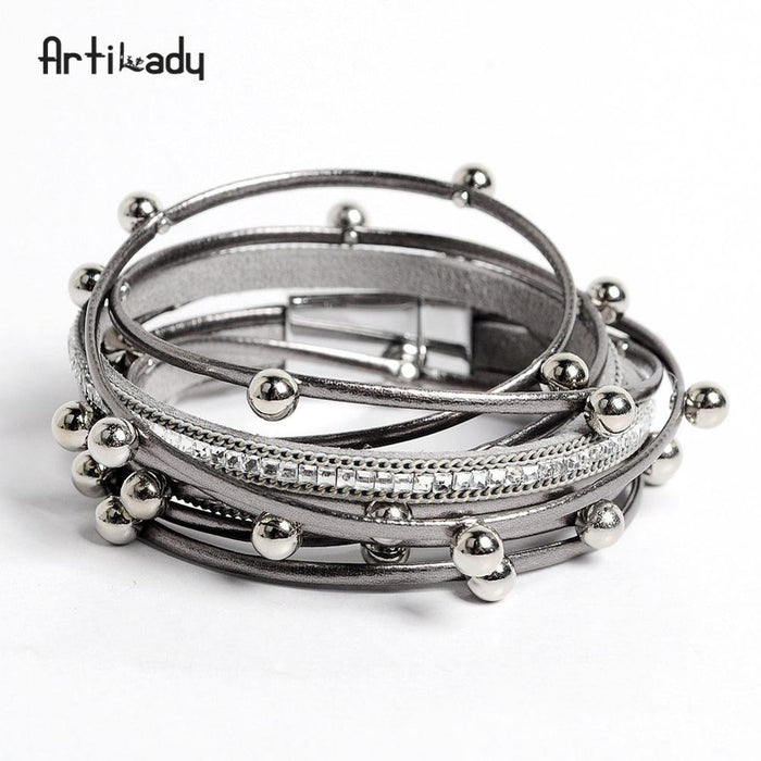 Artilady pulsera de cuero envolvente, dijes de cuentas, joyería 