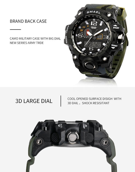 SMAEL, reloj deportivo a la moda para hombre, reloj despertador de camuflaje resistente al agua con pantalla semanal, relojes para hombre, reloj Digital, reloj masculino 1545B