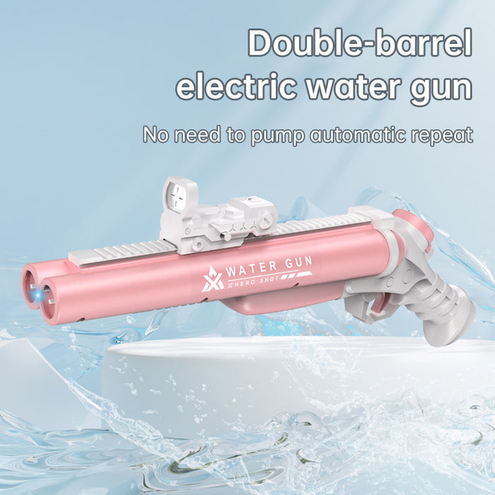 Pistola de agua eléctrica de doble tubo, juego de agua al aire libre y juguete de guerra