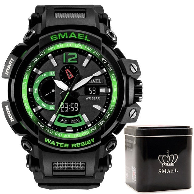 SMAEL 1702, reloj deportivo de lujo de la mejor marca, relojes digitales para hombre, 5bar, relojes de pulsera militares resistentes al agua con pantalla Dual, reloj Masculino