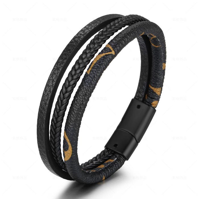 Original Retro Old-Fashioned Leather Bracelet Unisex Multi-Layer Hand-Woven Magnet Buckle Bracelet