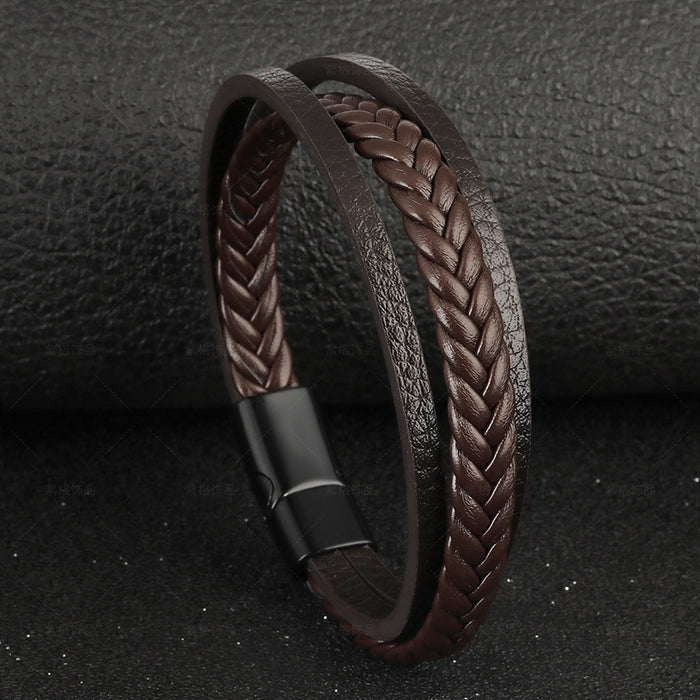 Original New Vintage Leather Rope Braided Bracelet Ethnic Wind Magnetic Buckle Men's Bracelet