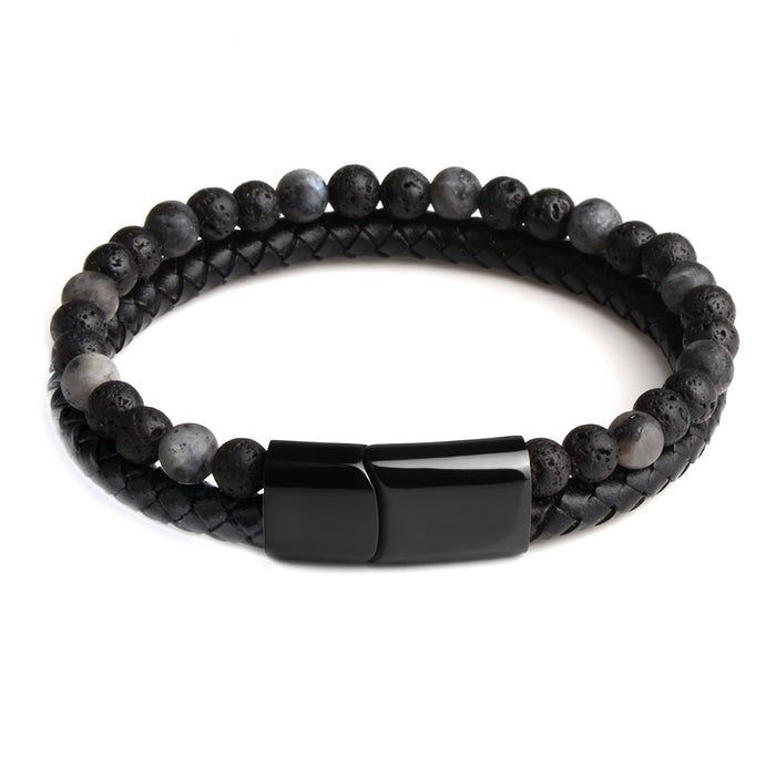 Pulseras de piedra natural Pulsera trenzada de cuero genuino Cierre magnético de acero inoxidable negro Brazaletes de cuentas de ojo de tigre Joyería para hombres 