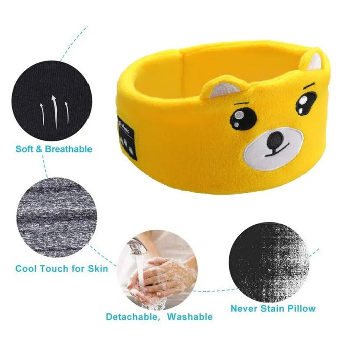 eThings Soft Elastic Comfortable Wireless Music Earphones Kids Animal Sleeping Headphones Eye Mask Bluetooth V5.0 Headphones Headband