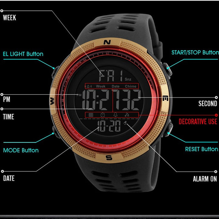 Relojes deportivos para hombre Buceo 50 m Reloj militar LED digital Relojes de pulsera electrónicos casuales de moda para hombres 