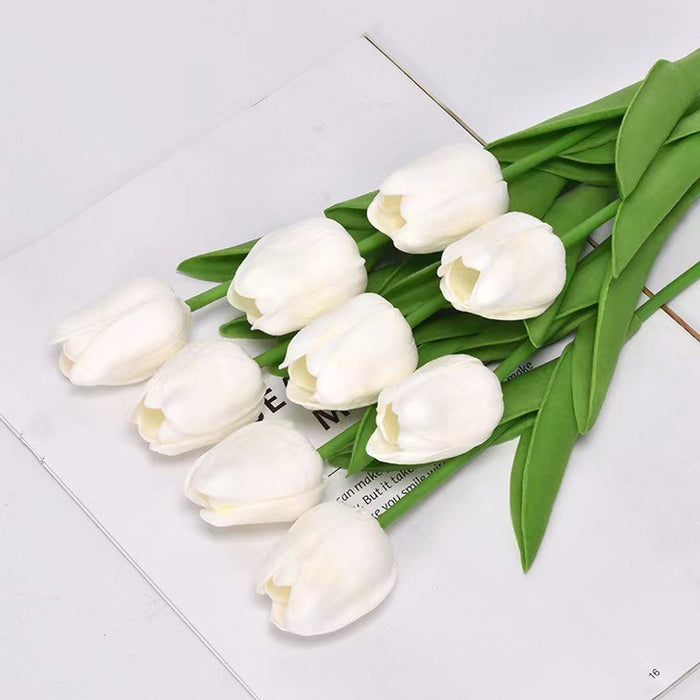 Novia de simulación de alta gama de tulipán con flores en un estilo fresco y minimalista, accesorios de fotografía de boda, flores falsas