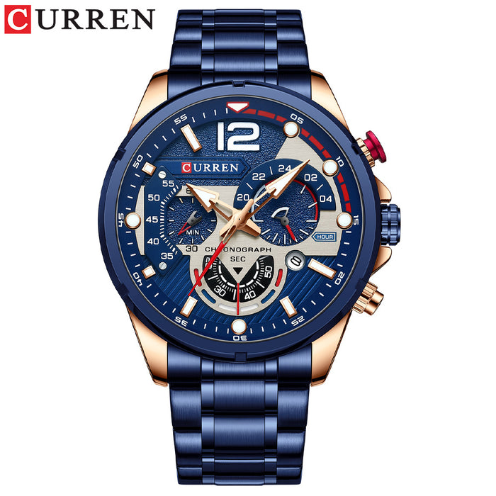 Reloj para Hombre Calendario Reloj para Hombre Reloj con Correa de Acero de Seis Pines Reloj de Cuarzo Reloj Deportivo para Hombre 