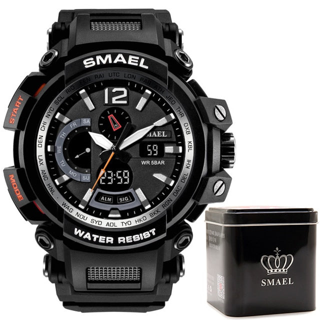 SMAEL 1702, reloj deportivo de lujo de la mejor marca, relojes digitales para hombre, 5bar, relojes de pulsera militares resistentes al agua con pantalla Dual, reloj Masculino