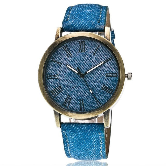 Male and female couple watch Roman scale La denim belt punk watch