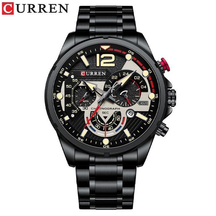 Reloj para Hombre Calendario Reloj para Hombre Reloj con Correa de Acero de Seis Pines Reloj de Cuarzo Reloj Deportivo para Hombre 