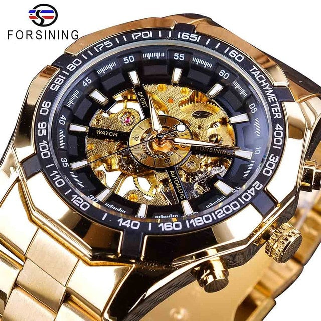 Relojes de esqueleto para hombre resistentes al agua de acero inoxidable plateado, reloj de pulsera mecánico transparente de lujo de marca superior para hombre