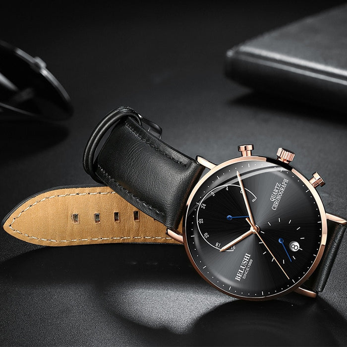 Quartz Watch Men Watches Modern Chronograph Men Watch Leather Strap Watches Man Imitation Luxury Belushi 537 Men'S Sports Watch