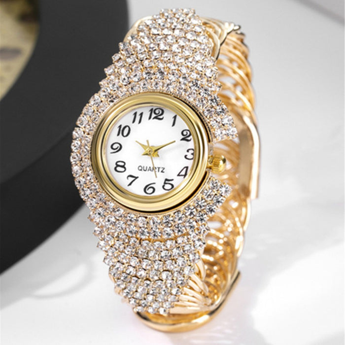 Fashion New Cross border Personality Trend Versatile Women's Diamond Bracelet Quartz Watch Necklace Ring Earring Set