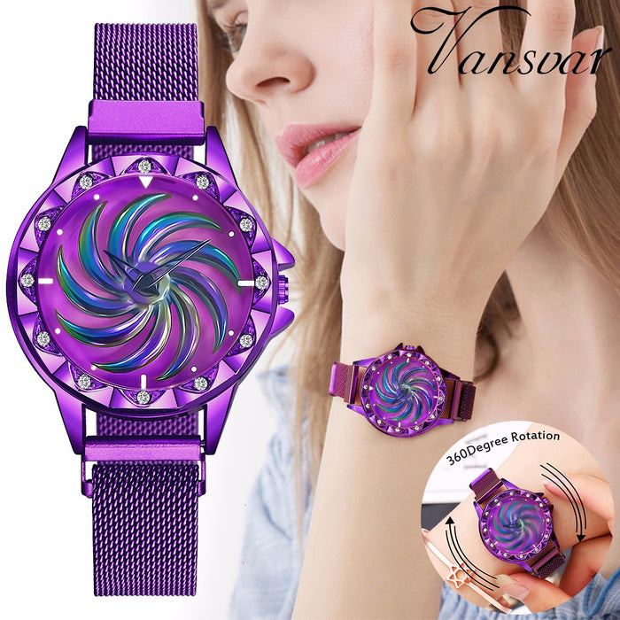 Reloj giratorio con hebilla magnética para mujer, reloj de cuarzo de acero inoxidable de lujo para mujer, reloj femenino 