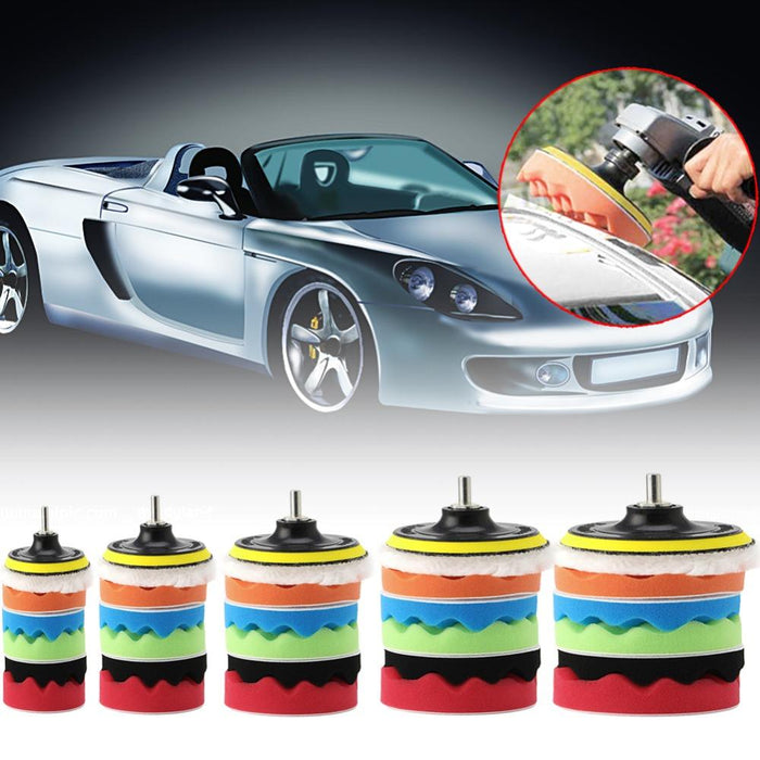 7Pcs 3/4/5/6/7'' Car Polisher Polishing Waxing Buffing Woolen&Sponge Pads Kit