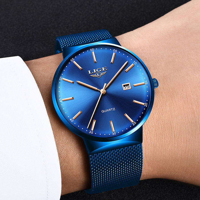 LIGE New Cool Ultra-Thin Waterproof Mesh Strap Watch