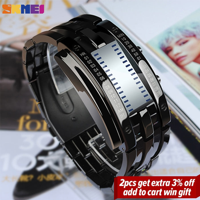 SKMEI  0926 Fashion Creative Sport Watch Men Stainless Steel Strap LED Display Watches 5Bar Waterproof Digital Watch reloj hombre