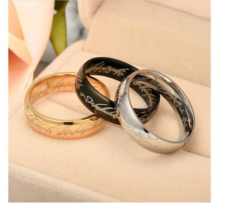 LOVER' wedding rings Magic Letter The Lord of One Ring Black Silver Gold Titanium Stainless Steel Ring