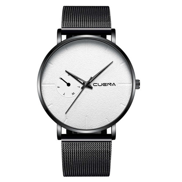 CUENA, reloj con correa de acero inoxidable de malla deportiva a la moda para hombre, reloj de cuarzo de lujo de marca superior, reloj informal para hombre