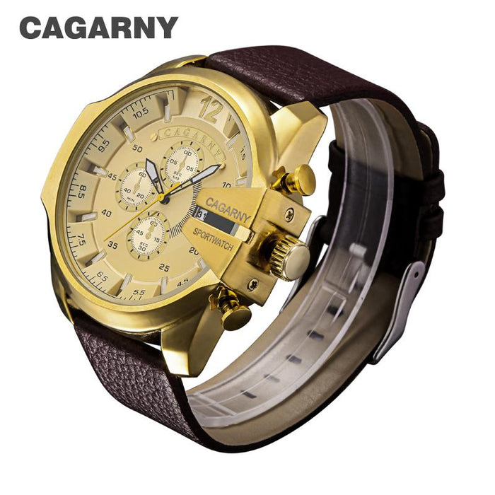 Cagarny Relojes militares Reloj de cuarzo para hombre Correa de cuero Relojes de pulsera deportivos