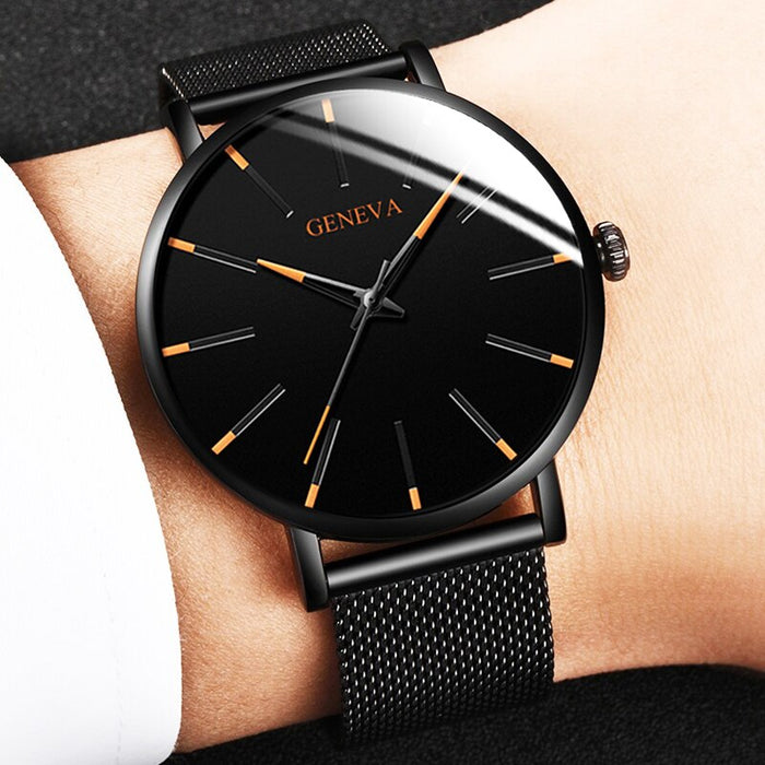 Relojes minimalistas ultrafinos a la moda para hombre, relojes sencillos de negocios con correa de malla de acero inoxidable, reloj de cuarzo, reloj Masculino