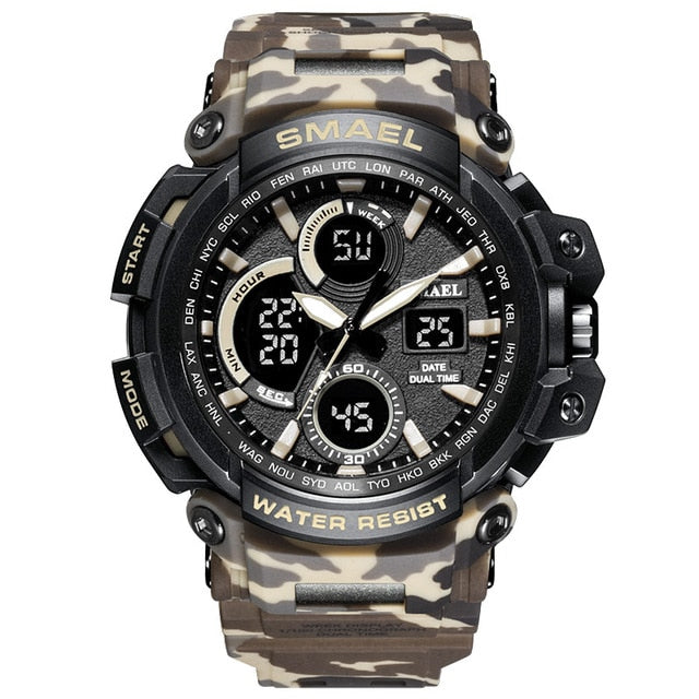 Reloj militar de camuflaje SMAEL, reloj de pulsera deportivo para hombre con pantalla de doble horario resistente al agua, relojes de cuarzo analógicos digitales para hombre 1708