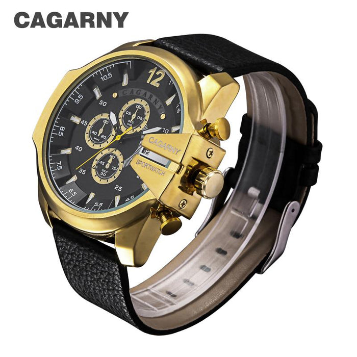 Cagarny Relojes militares Reloj de cuarzo para hombre Correa de cuero Relojes de pulsera deportivos