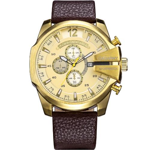 Cagarny Relojes militares Reloj de cuarzo para hombre Correa de cuero Relojes de pulsera deportivos