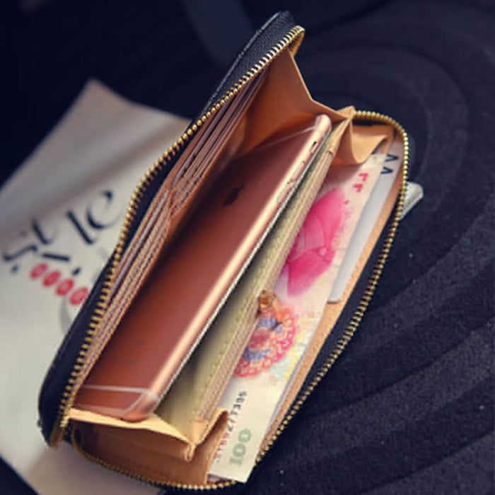 ISKYBOB Women Long Wallet Lady Leather Wallet Clutch Handbag Checkbook Purse Tassel Purse Women Long Leather Wallet