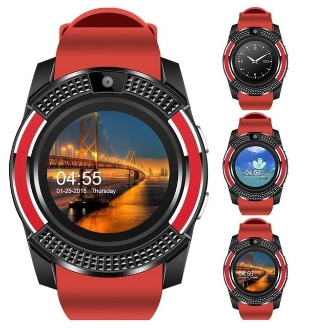 Reloj inteligente V8 hombres Bluetooth relojes deportivos mujeres señoras Rel gio Smartwatch con cámara ranura para tarjeta Sim teléfono Android