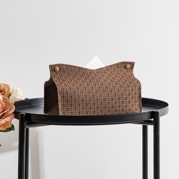 Leather Tissue Box Household Living Room Tea Table PU Rattan Leather Tissue Box