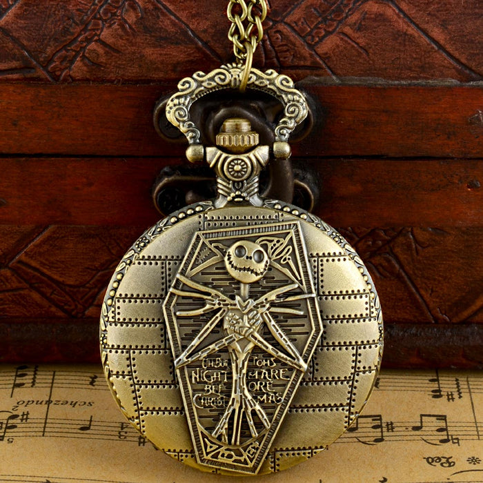 IBEINA Antique Bronze The Nightmare Before Christmas Quartz Pocket Watch Classic Men Women Pendant Necklace Halloween Gift