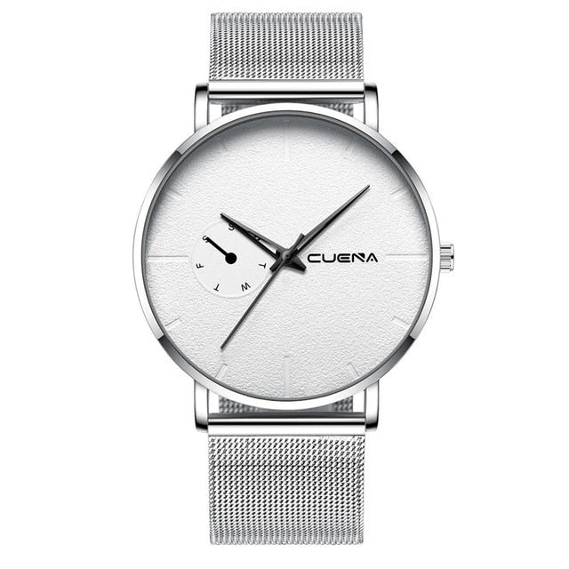 CUENA, reloj con correa de acero inoxidable de malla deportiva a la moda para hombre, reloj de cuarzo de lujo de marca superior, reloj informal para hombre