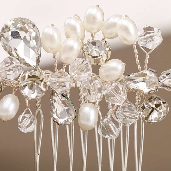 Simple wedding jewelry crystal pearl handmade crystal hair comb