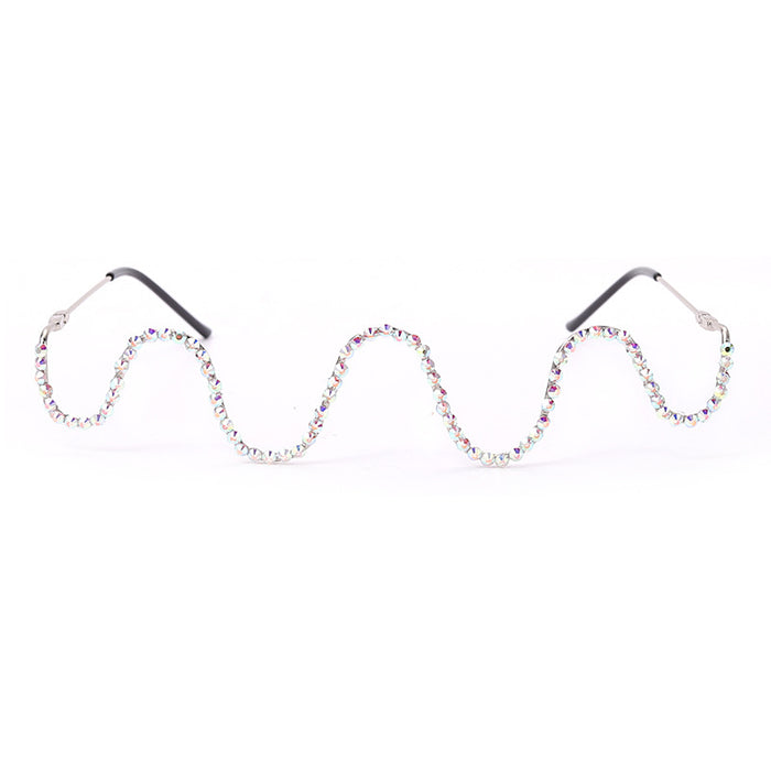 Nuevas gafas de moda hechas a mano con diamantes de media montura, gafas decorativas con ondas de Metal a la moda para mujer sin pieza 
