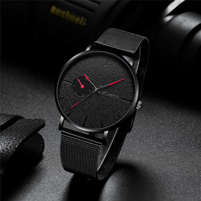 CUENA, reloj con correa de acero inoxidable de malla deportiva a la moda para hombre, reloj de cuarzo de lujo de marca superior, reloj informal para hombre