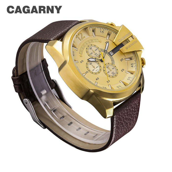 Cagarny Relojes militares Reloj de cuarzo para hombre Correa de cuero Relojes de pulsera deportivos