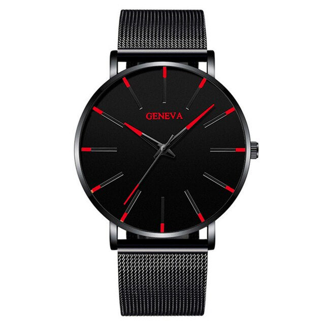 Relojes minimalistas ultrafinos a la moda para hombre, relojes sencillos de negocios con correa de malla de acero inoxidable, reloj de cuarzo, reloj Masculino