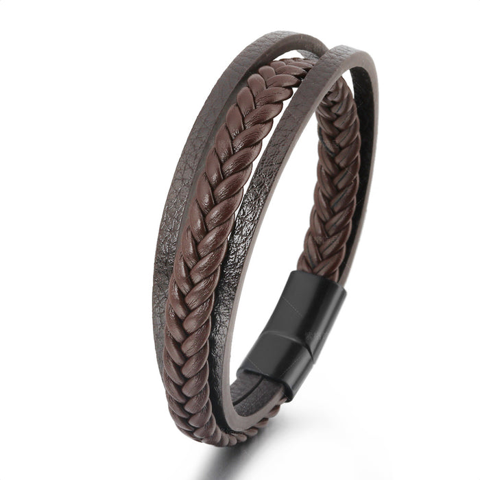 Original New Vintage Leather Rope Braided Bracelet Ethnic Wind Magnetic Buckle Men's Bracelet