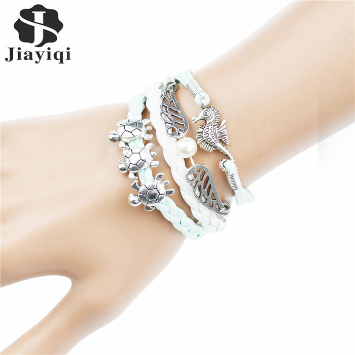 Jiayiqi New Genuine Leather Charm Bracelet Cuff Braided Wrap Bracelet & Bangles Fashion For Women Men Gifts