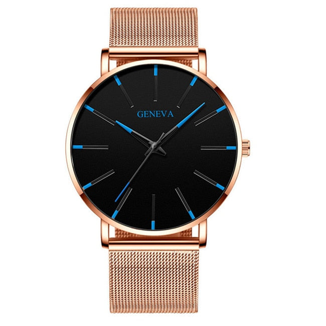 Relojes minimalistas ultrafinos a la moda para hombre, relojes sencillos de negocios con correa de malla de acero inoxidable, reloj de cuarzo, reloj Masculino