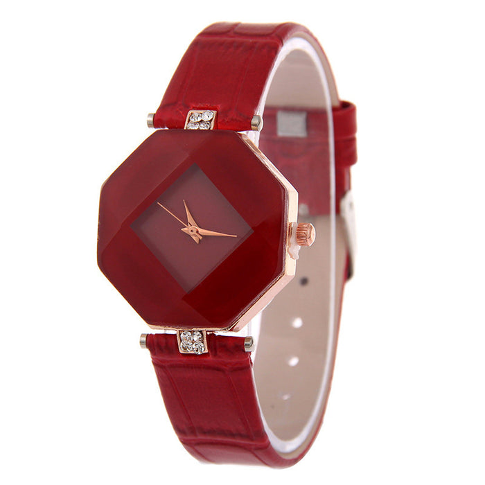 Relojes de mujer con corte de gemas, reloj de pulsera de cuarzo de cuero y cristal geométrico, reloj de vestir a la moda, reloj de regalo para mujer, reloj femenino de 5 colores 